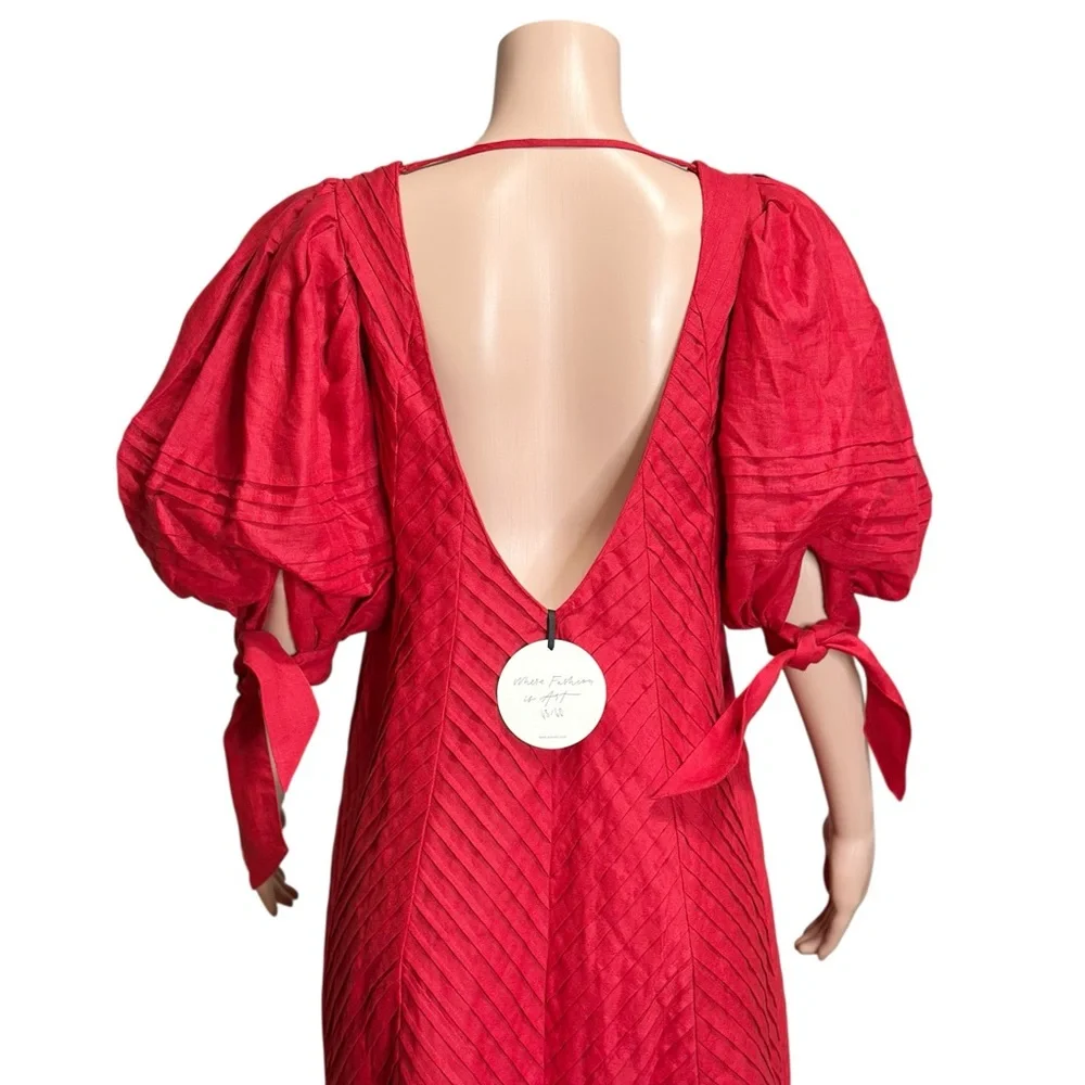 ODET Cherie Chevron Mumu Linen Dress, Red, Medium - Picture 13 of 14